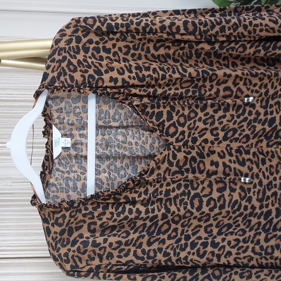 Time and Tru Peasant Top Leopard Print Long Sleeve Round Neck Tassels Size Large - Picture 4 of 12
